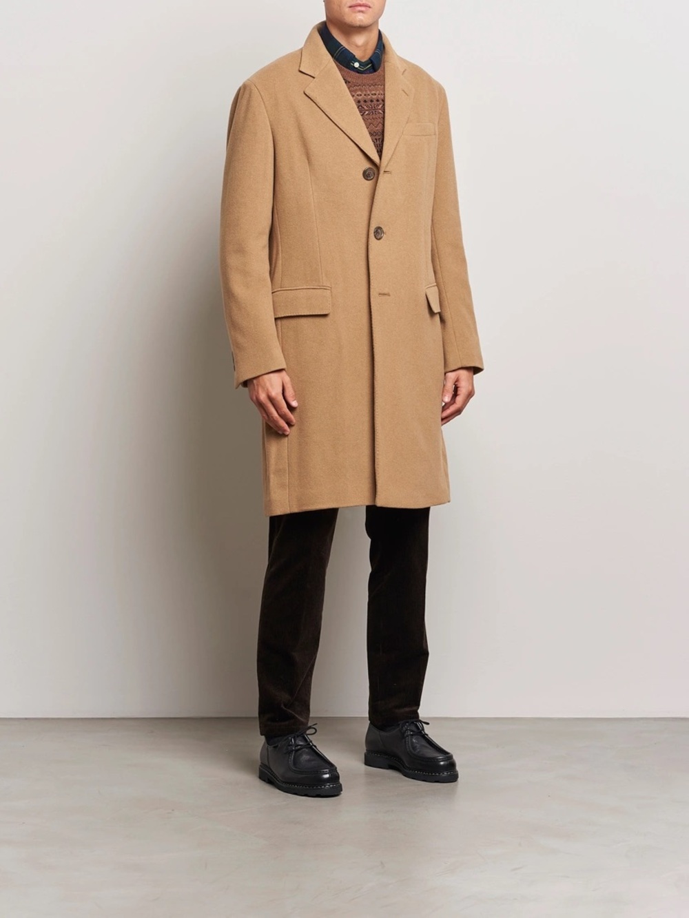Ralph Lauren Men's Classic Single-Breasted Camel Overcoat Tailored Fit